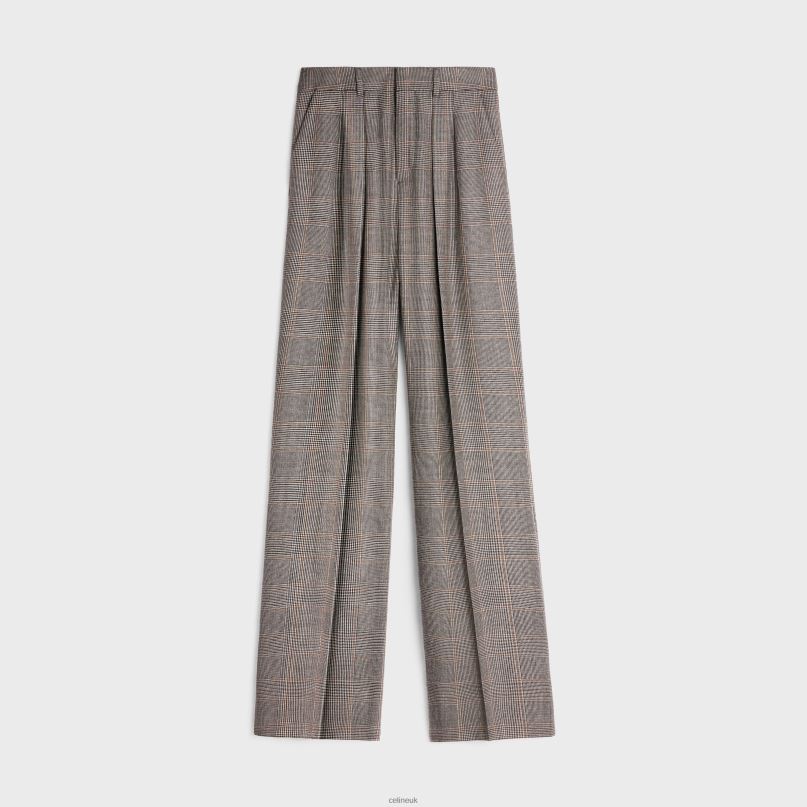 Double-Pleated Tixie Pants in Checked Flannel Noir/Vanille/Chataigne CELINE NB84T873 Apparel Women