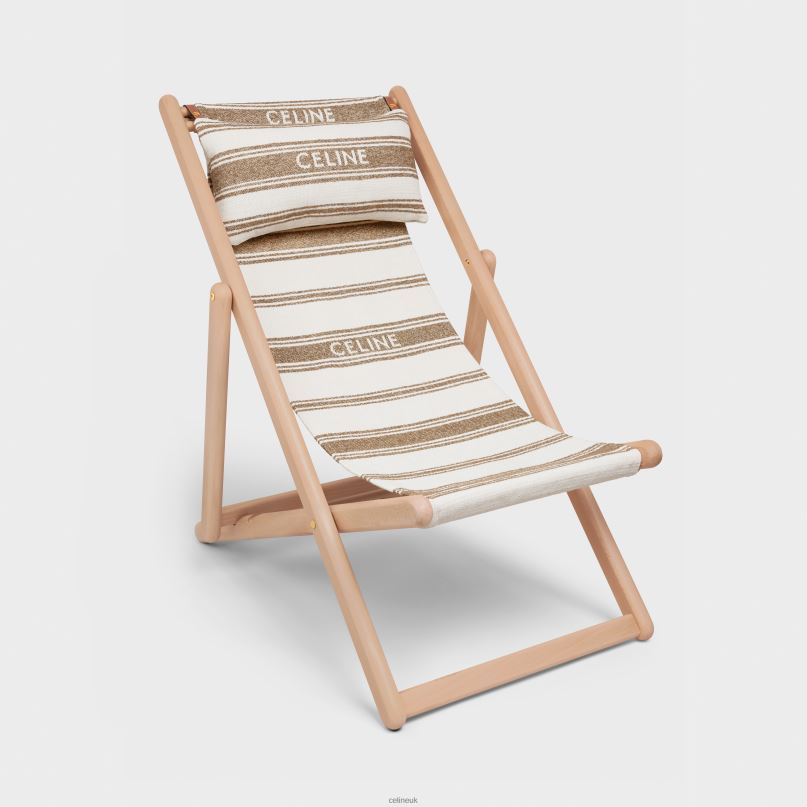 Deck Chair in Wood & Textile With Jacquard Brown/Beige CELINE NB84T1693 Accessories Men