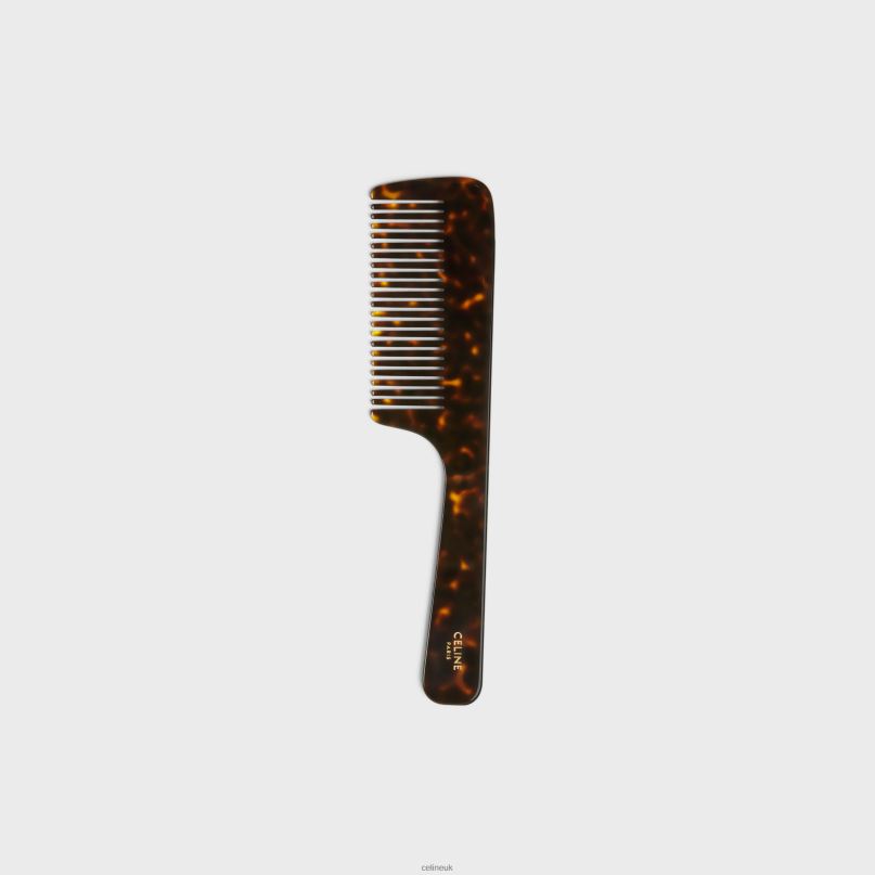 Hair Comb With Handle in Acetate Dark Havana CELINE NB84T1601 Accessories Men