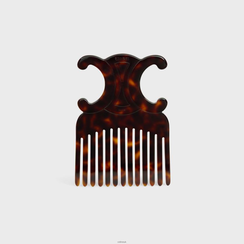 Triomphe Hair Comb in Acetate Dark Havana CELINE NB84T1602 Accessories Men