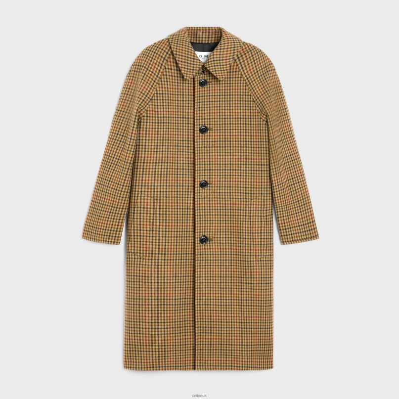 Mac Coat in Checked Wool Beige/Kaki/Rouille CELINE NB84T1860 Apparel Men
