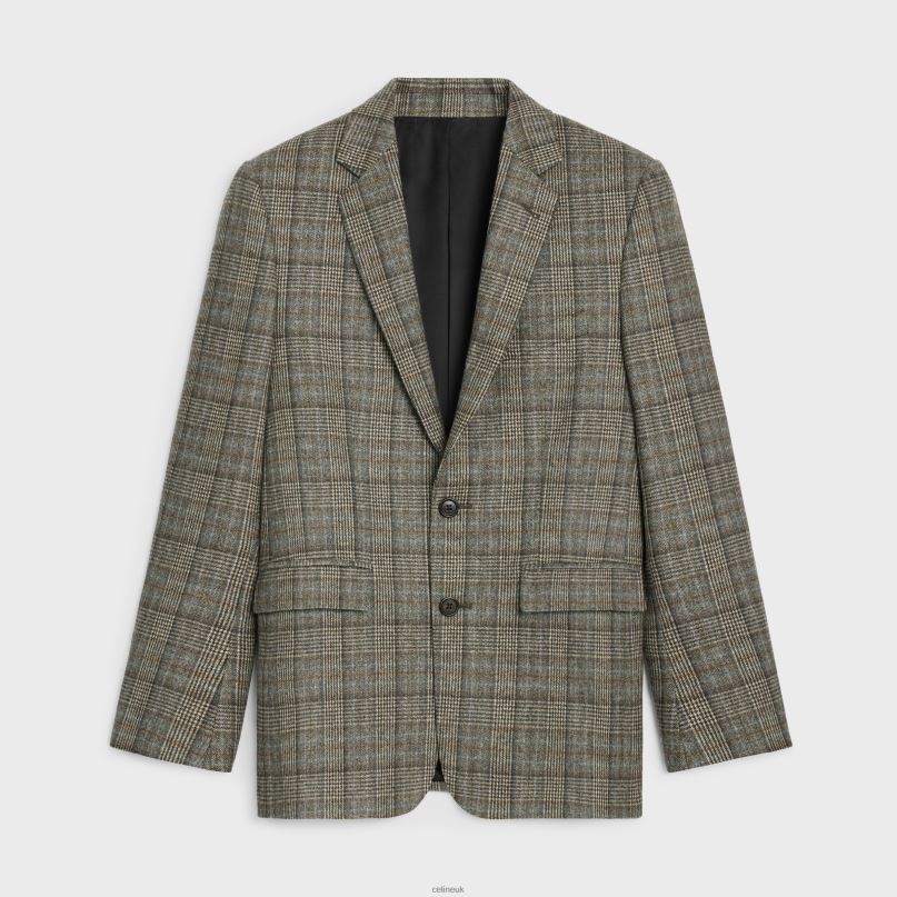 Carnaby Jacket in Jacket in Prince of Wales Flannel Ivoire/Gris/Tofee CELINE NB84T1879 Apparel Men