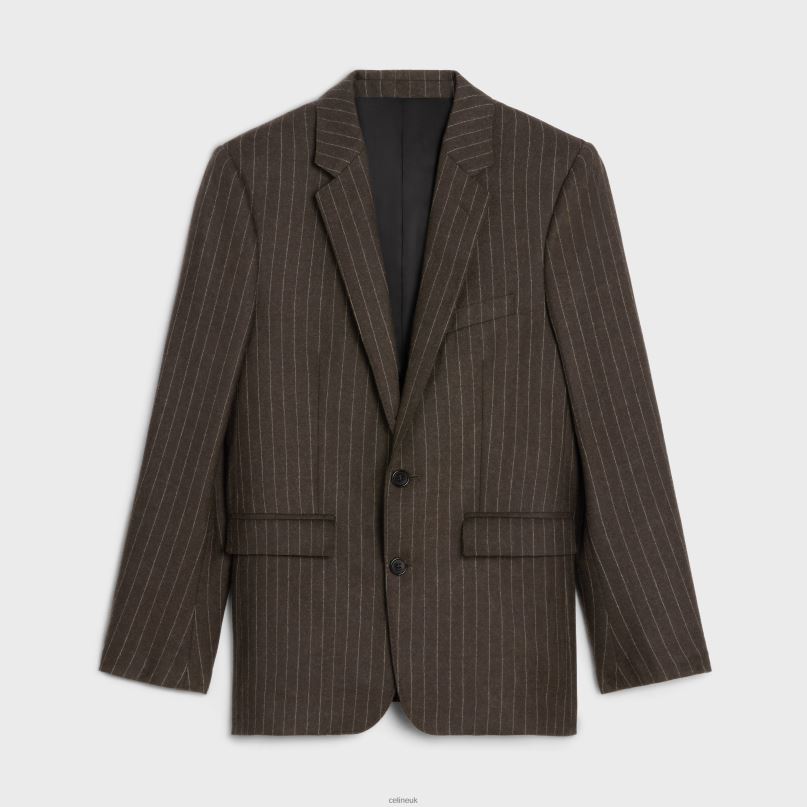 Carnaby Jacket in Jacket in Striped Flannel Marron/Craie CELINE NB84T1878 Apparel Men