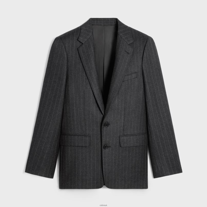 Classic Jacket in Striped Flannel Grey Melange CELINE NB84T1876 Apparel Men