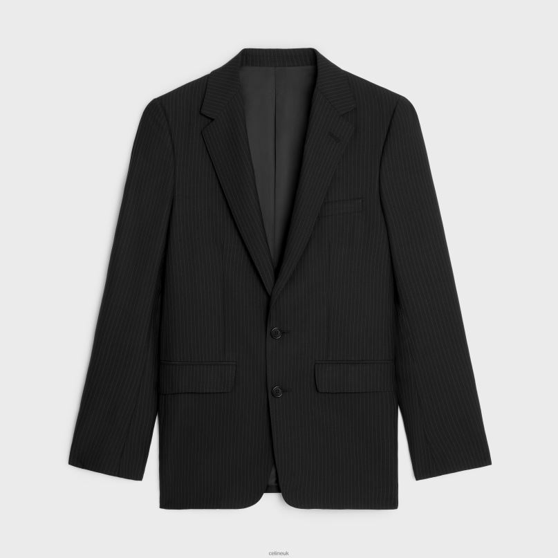 Classic Jacket in Striped Flannel Noir/Gris CELINE NB84T1875 Apparel Men
