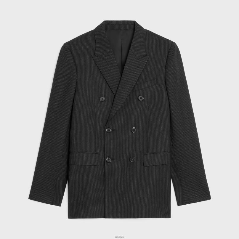 Classic Jacket in Striped Wool Black & White CELINE NB84T1882 Apparel Men