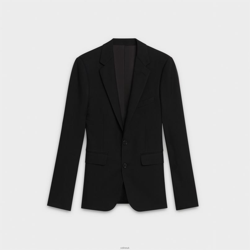 Cropped Jacket in Wool Gabardine Black CELINE NB84T1889 Apparel Men