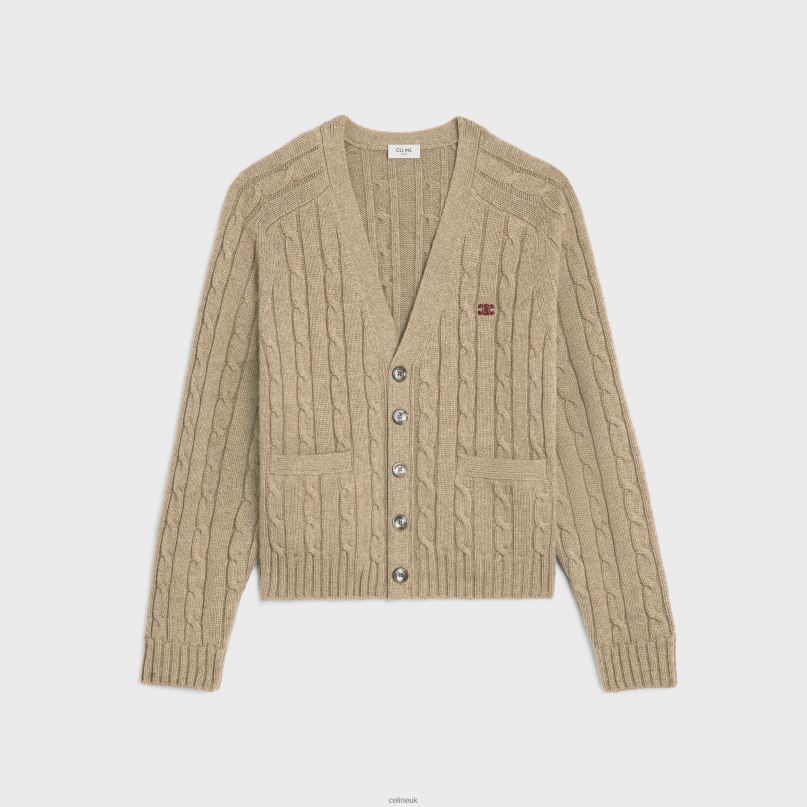 Cable-Knit Triomphe Cardigan in Cashmere Light Taupe CELINE NB84T1955 Apparel Men