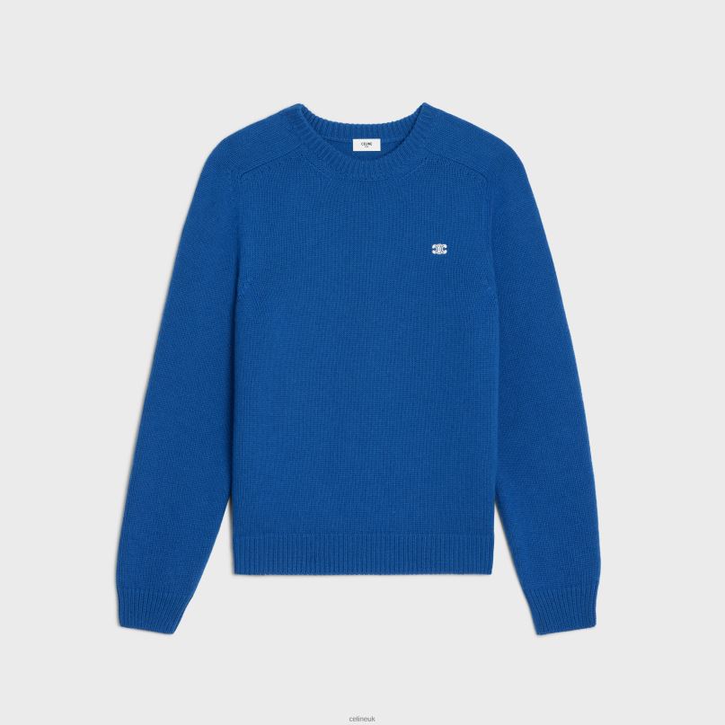 Triomphe Crew Neck Sweater in Cashmere Wool Royal Blue CELINE NB84T1958 Apparel Men