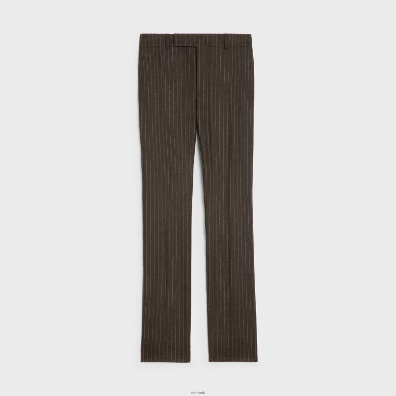 Flared Pants in Striped Flannel Marron/Craie CELINE NB84T1894 Apparel Men