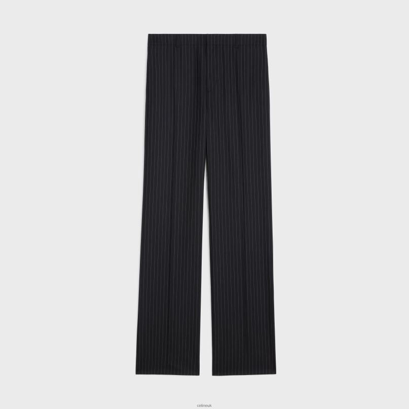 Straight Pants in Striped Wool Noir/Craie CELINE NB84T1891 Apparel Men
