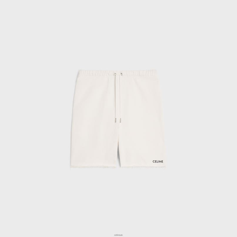 Embroidered Shorts in Cotton Fleece Cream/Black CELINE NB84T2028 Apparel Men