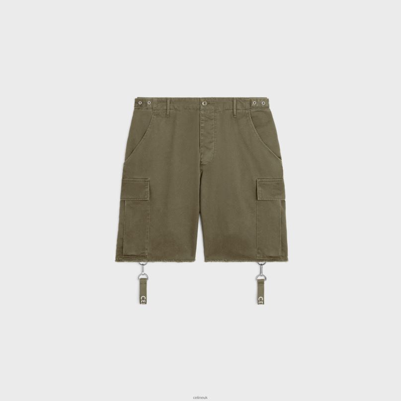 Shorts With Straps in Cotton Army Green CELINE NB84T2023 Apparel Men