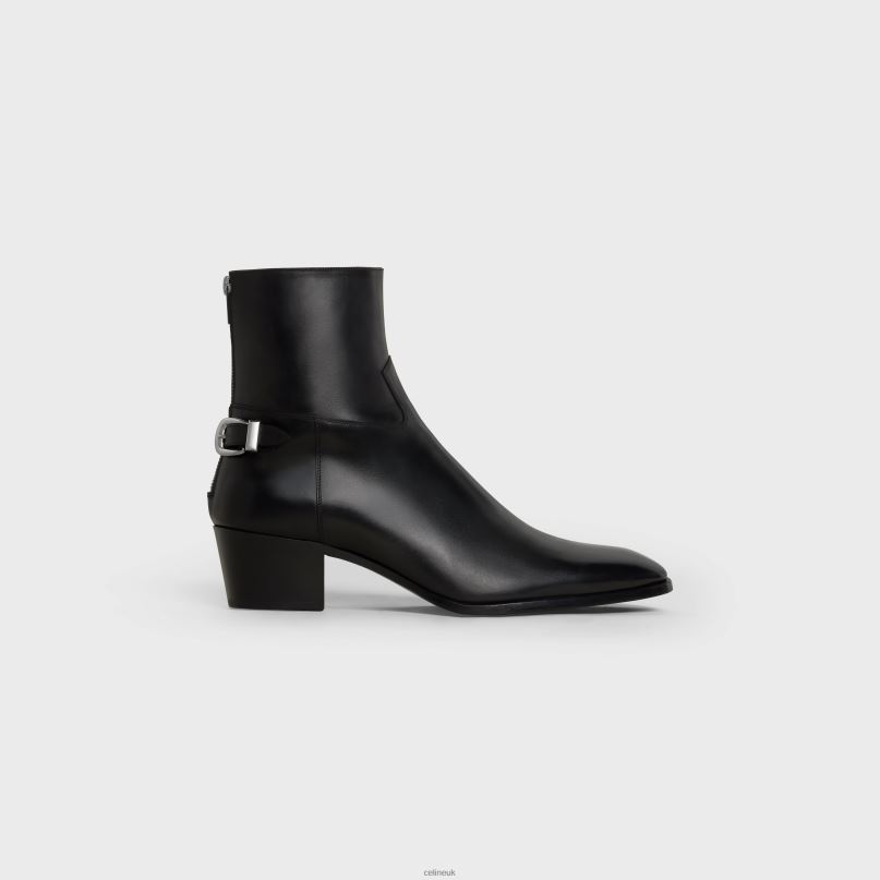 Back Buckle Zipped Isaac Boot in Shiny Calfskin Black CELINE NB84T2057 Footwear Men