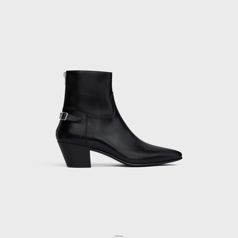Jacno Back Buckle Zipped Boot in Shiny Calfskin Black CELINE NB84T2060 Footwear Men