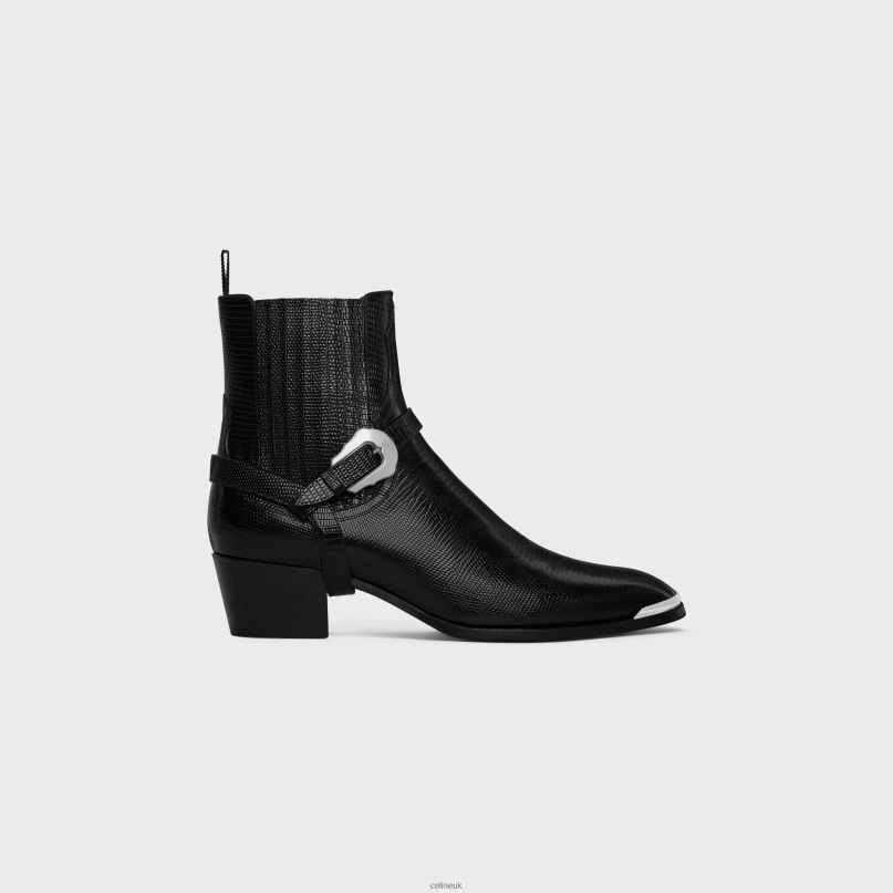 Western Chelsea Isaac Boot With Harness & Metal Toe in Tejus Stamped Calfskin Black CELINE NB84T2056 Footwear Men