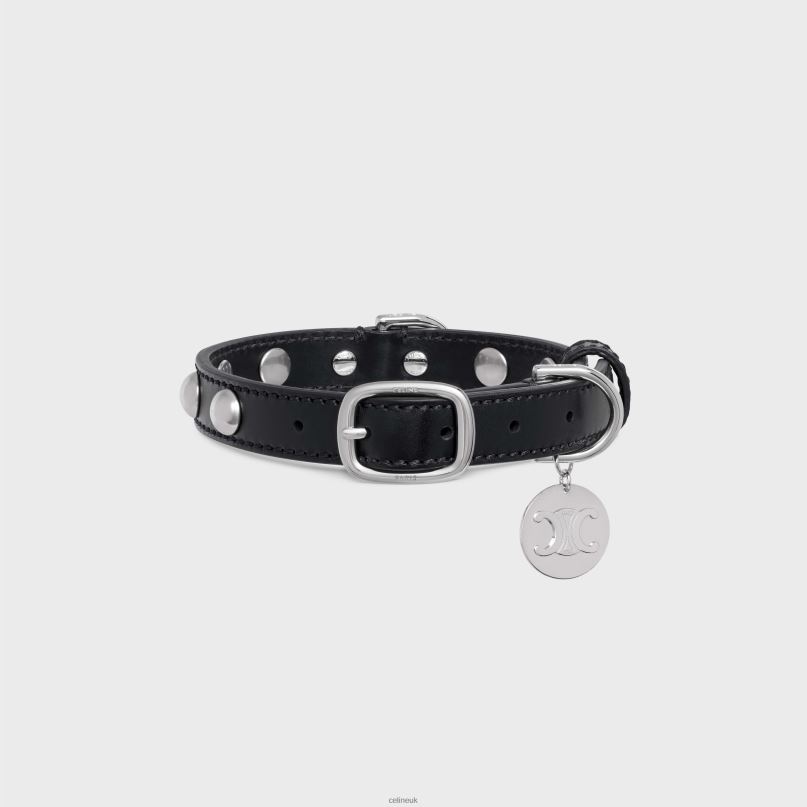 Small Thin Dog Collar in Smooth Calfskin With Studs Black CELINE NB84T1744 Accessories Men