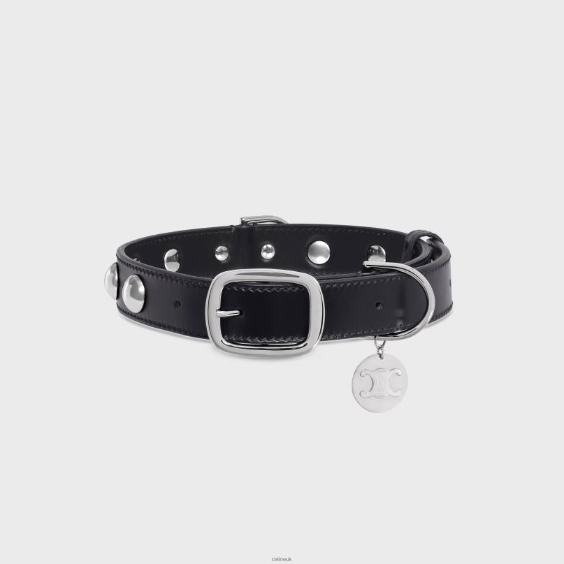 Wide Medium Dog Collar in Smooth Calfskin With Studs Black CELINE NB84T1746 Accessories Men