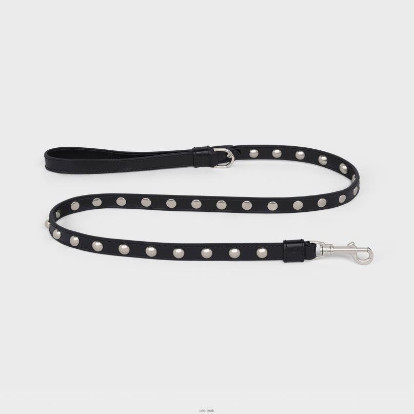 Thin Dog Leash in Smooth Calfskin With Studs Black CELINE NB84T1747 Accessories Men