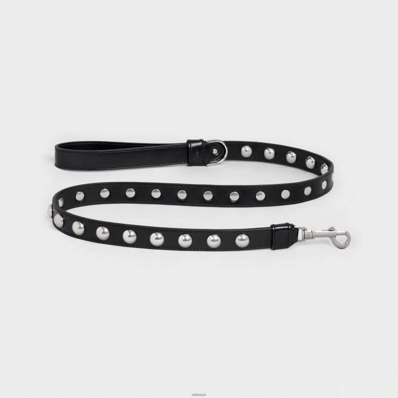 Wide Dog Leash in Smooth Calfskin With Studs Black CELINE NB84T1748 Accessories Men