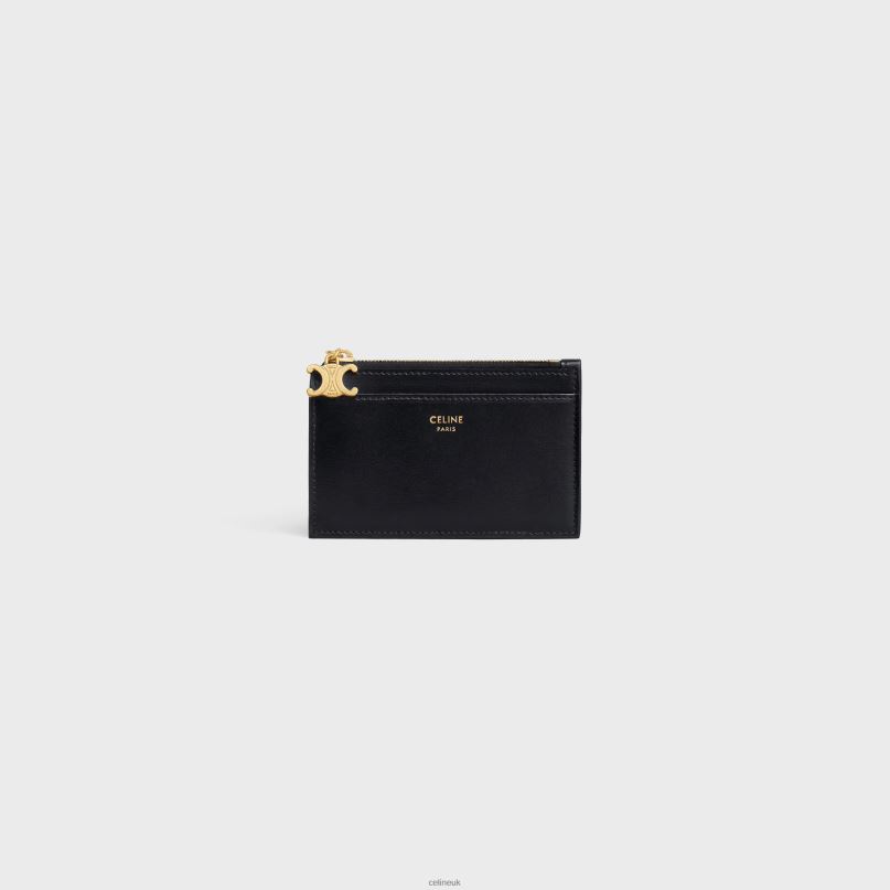 Zipped Card Holder Triomphe Charms in Shiny Calfskin Black CELINE NB84T427 Accessories Women