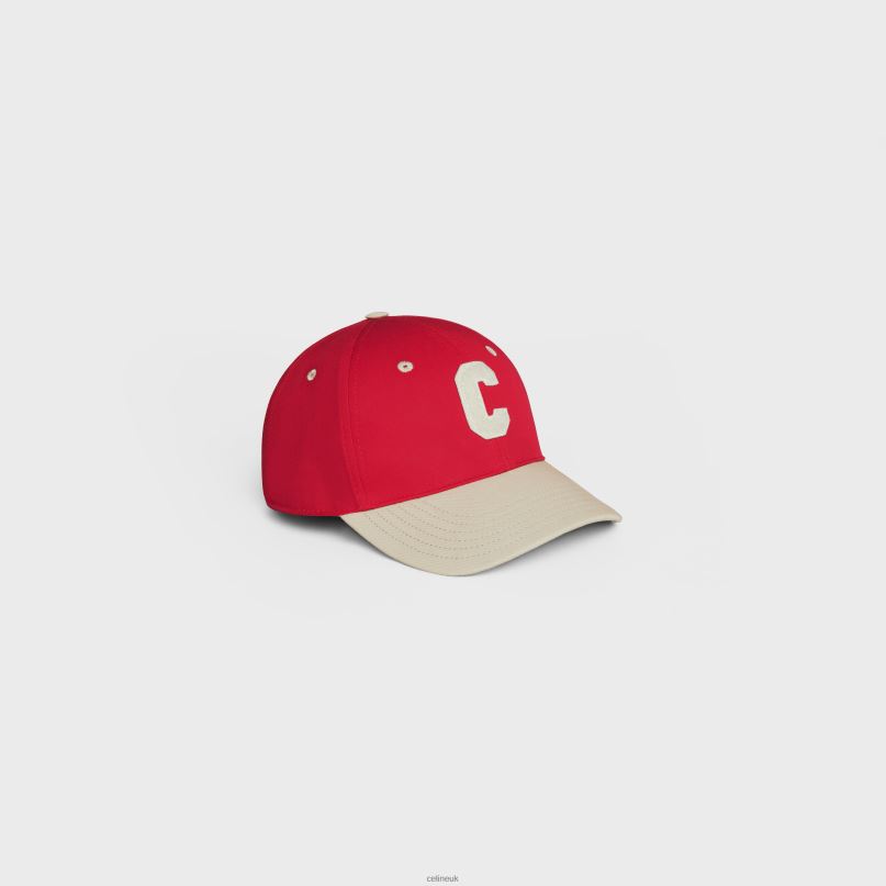 Initial Baseball Cap in Cotton Red/Beige CELINE NB84T2247 Accessories Men