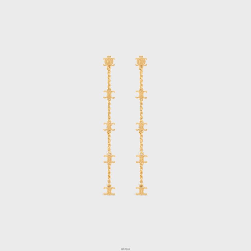 Triomphe Long Pearl Earrings in Brass With Gold Finish & Resin Pearls Gold/Ivory CELINE NB84T1283 Accessories Women