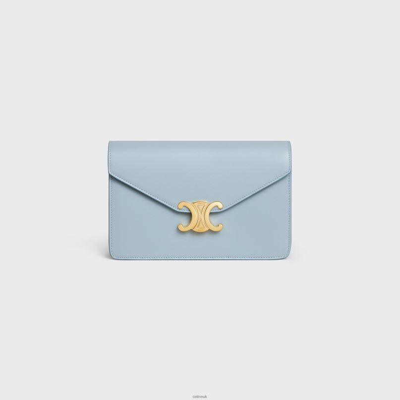 Wallet On Chain Margo in Shiny Calfskin Pale Blue CELINE NB84T316 Accessories Women