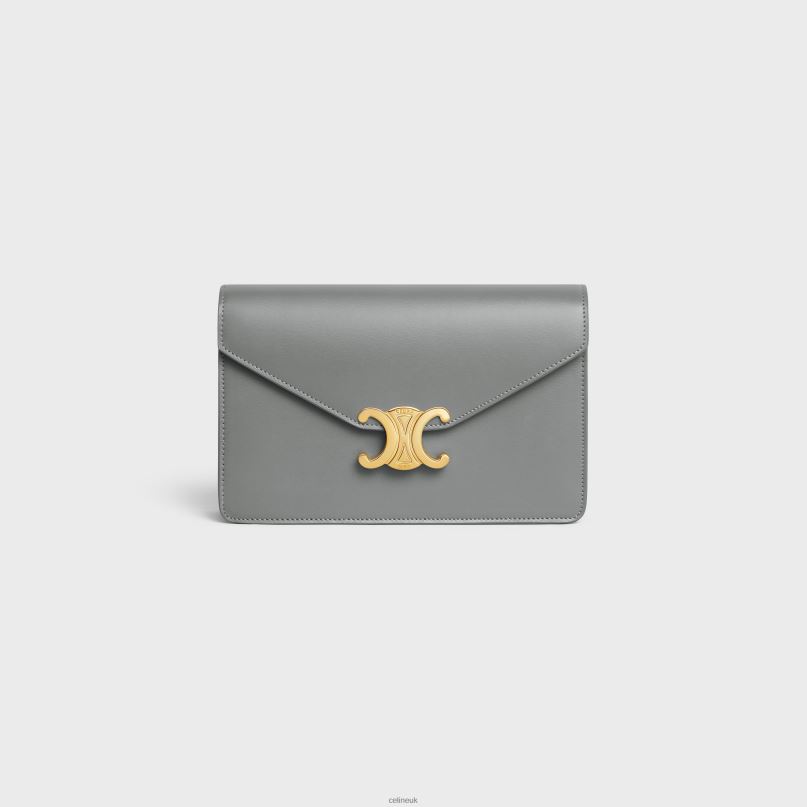 Wallet On Chain Margo in Shiny Calfskin Zinc CELINE NB84T315 Accessories Women