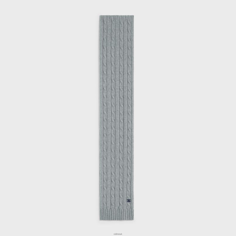 Cable-Knit Triomphe Scarf in Cashmere Grey CELINE NB84T2258 Accessories Men