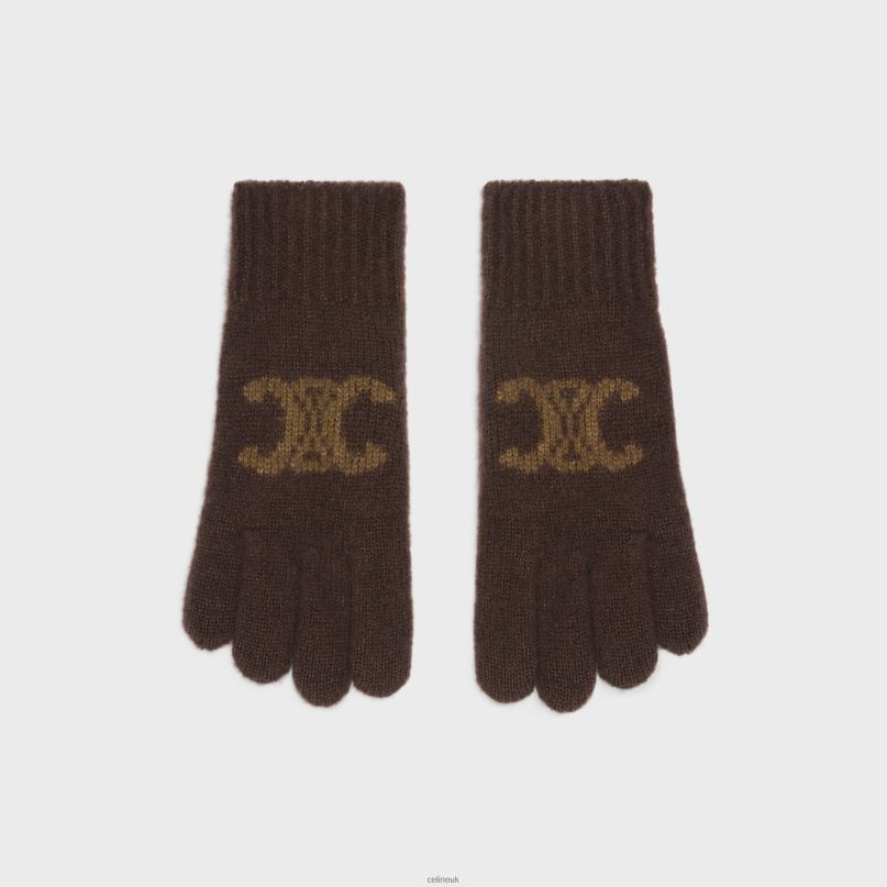 Gloves in Monogram Wool, Cashmere & Silk Brown CELINE NB84T1184 Accessories Women