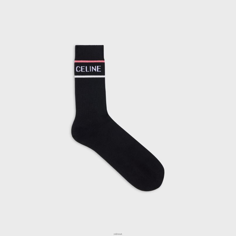 Socks in Striped Cotton Black/Pink CELINE NB84T2274 Accessories Men