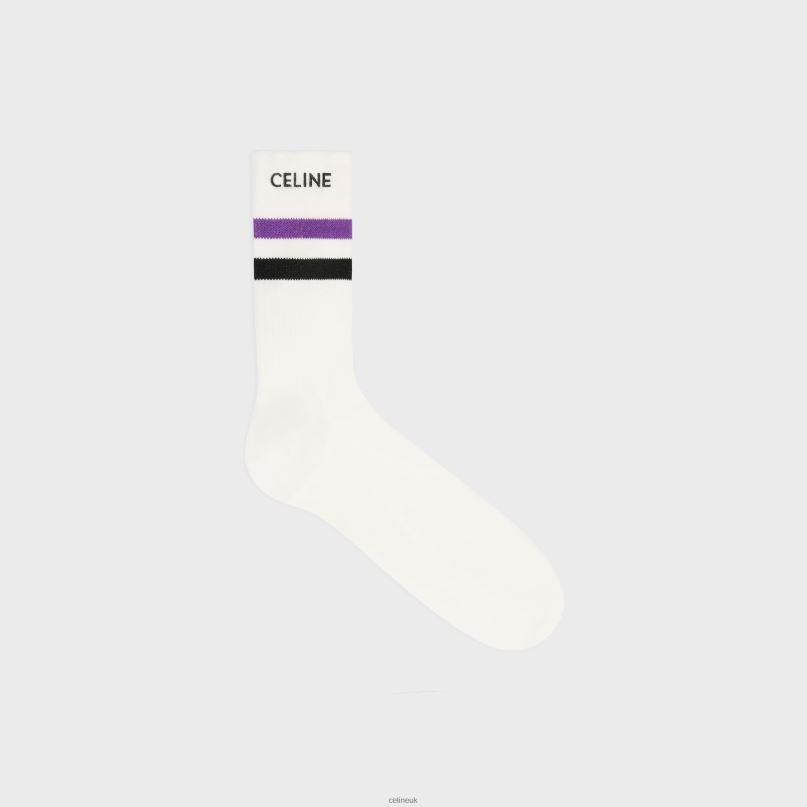 Socks in Striped Cotton White/Purple CELINE NB84T2198 Accessories Men
