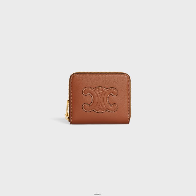 Compact Zipped Wallet Cuir Triomphe in Smooth Calfskin Tan CELINE NB84T426 Accessories Women