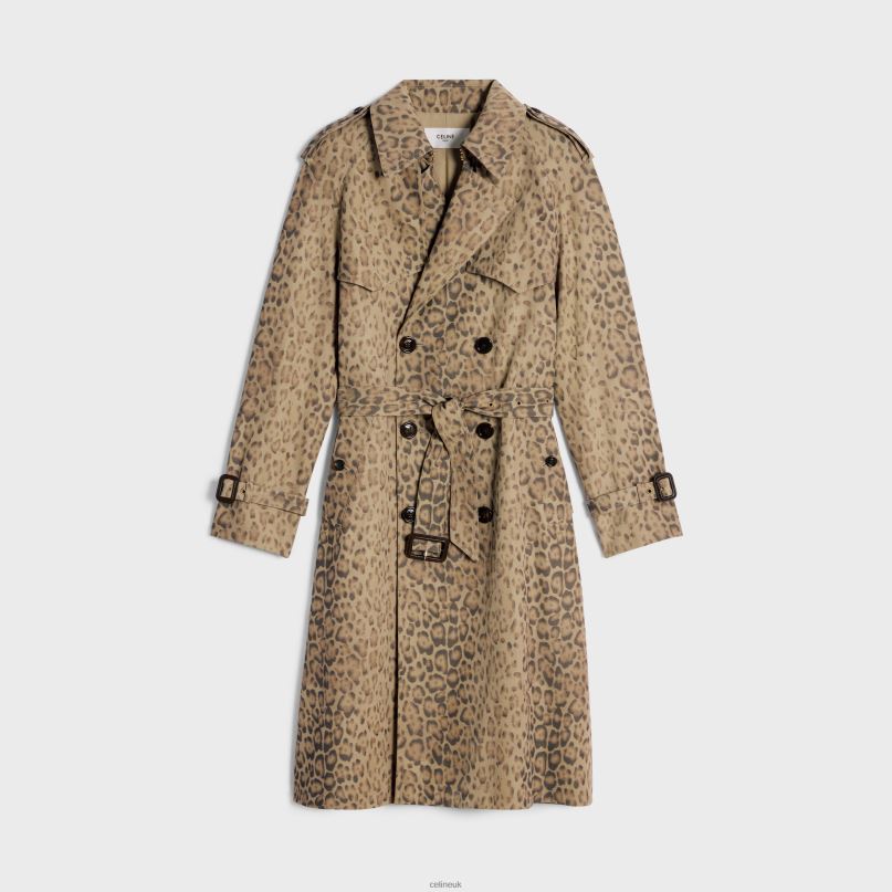 Vivienne Trench Coat in Cotton Gabardine Leopard CELINE NB84T566 Apparel Women