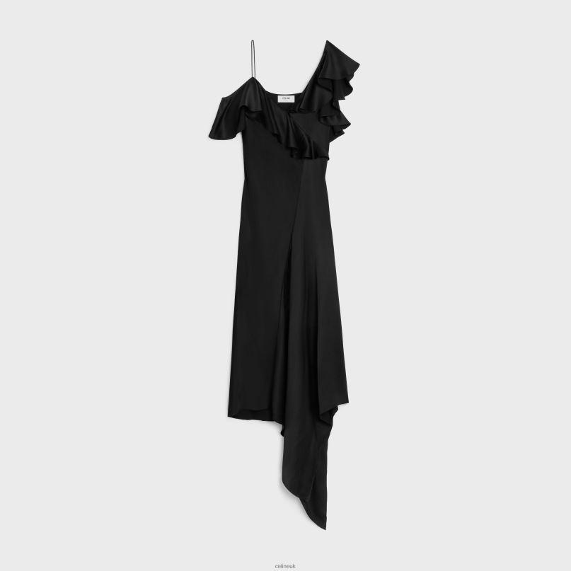 Asymmetric Lingerie Dress in Satin Crepe Black CELINE NB84T805 Apparel Women