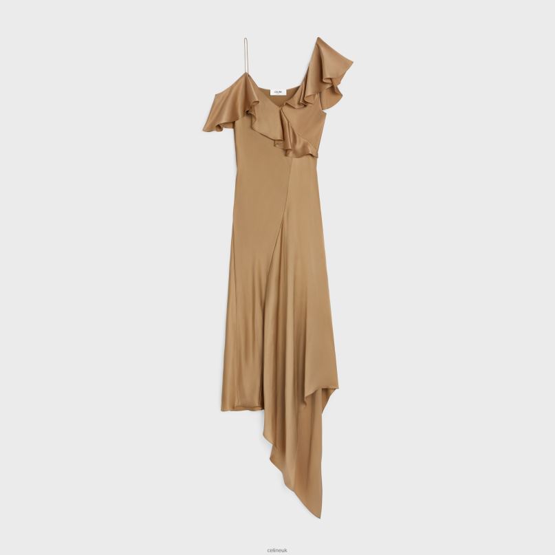 Asymmetric Lingerie Dress in Satin Crepe Mordore CELINE NB84T806 Apparel Women