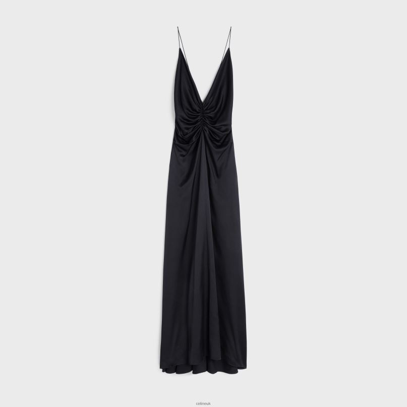 Draped Slip Dress in Silk Twill Black CELINE NB84T803 Apparel Women