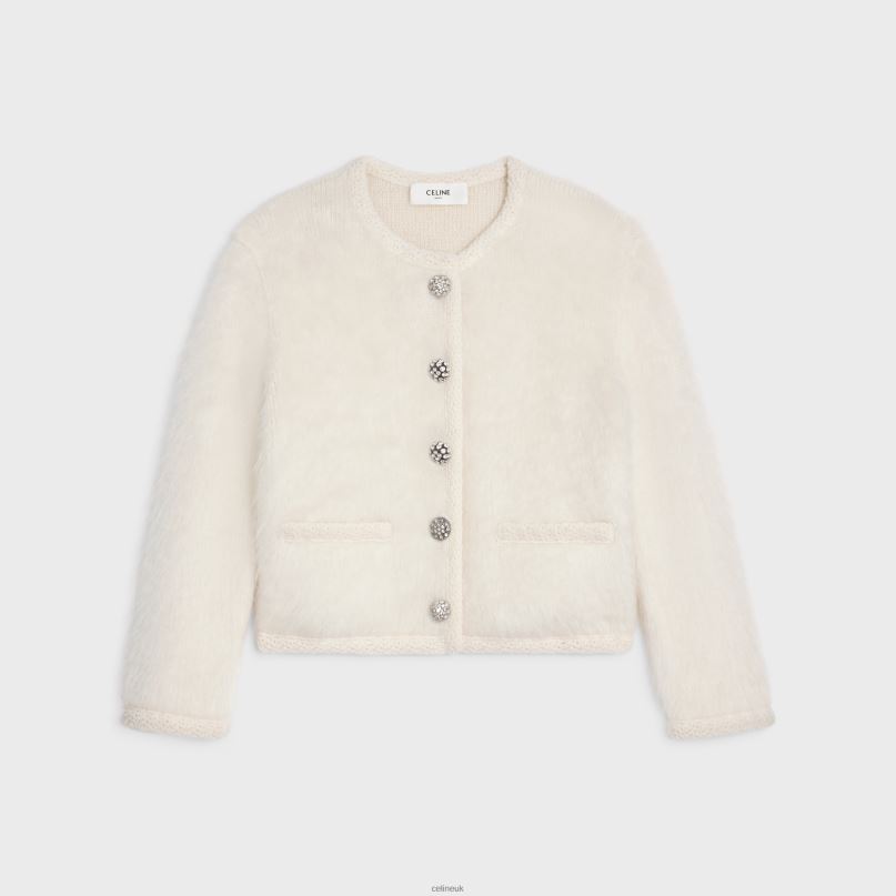 Cardigan Jacket in Brushed Mohair Off White CELINE NB84T766 Apparel Women