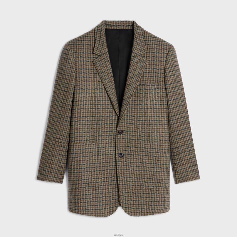 Tommy Jacket in Checked Cashmere Camel/Gris/Foret CELINE NB84T627 Apparel Women