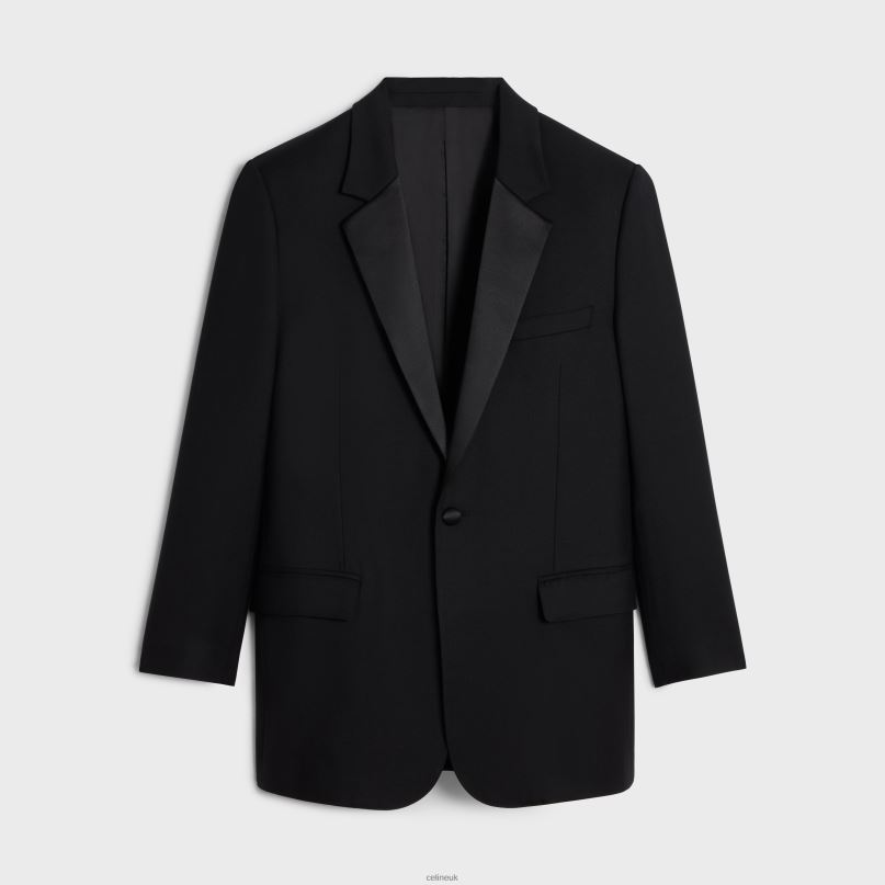Tommy Tux Jacket in Wool Gabardine Ultra Black CELINE NB84T571 Apparel Women