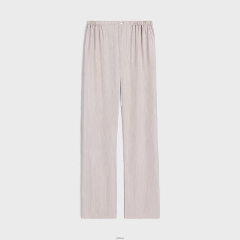 Pajama Pants in Striped Silk Rose Clair/Craie CELINE NB84T682 Apparel Women
