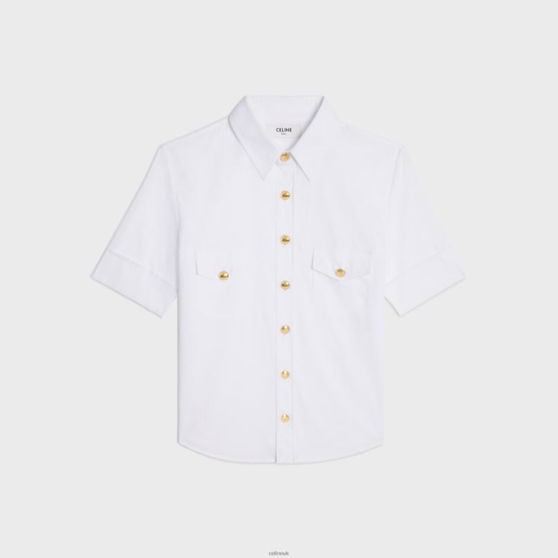 Chelsea Shirt in Cotton Batiste White CELINE NB84T844 Apparel Women