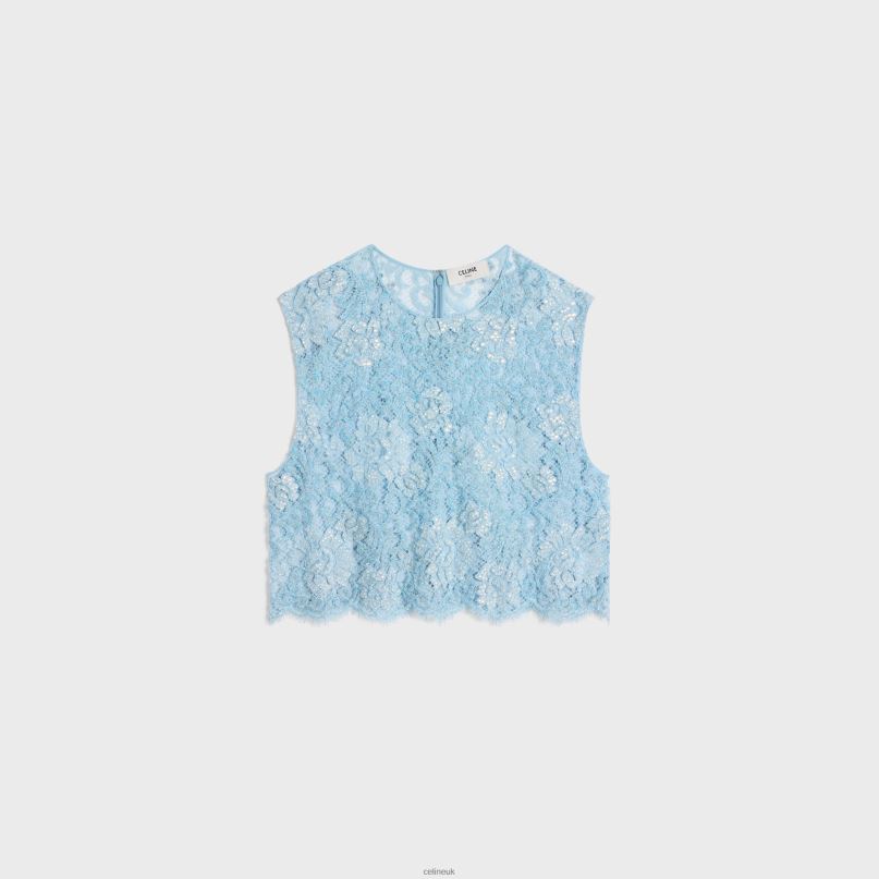 Embroidered Crop Top in Lace Baby Blue CELINE NB84T581 Apparel Women