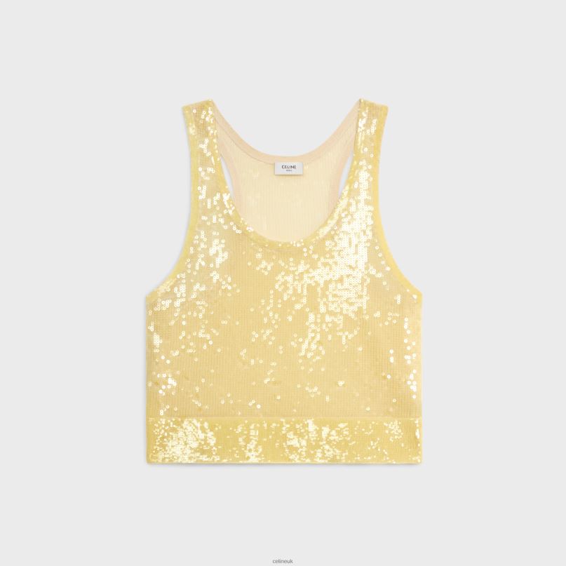 Embroidered Tank Top in Silk Light Yellow CELINE NB84T847 Apparel Women