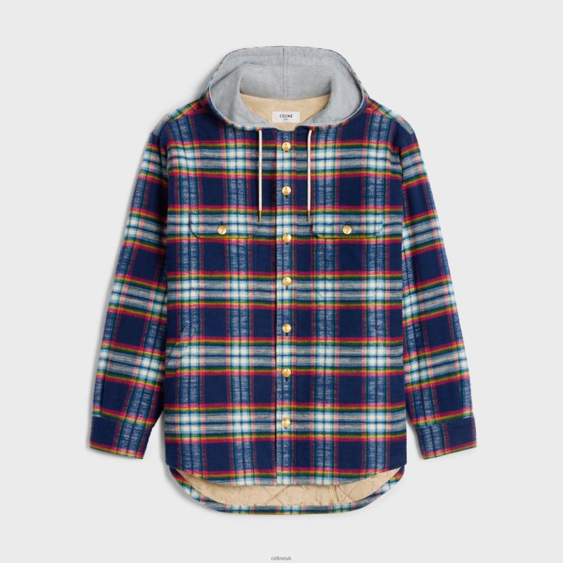 Quilted Overshirt in Checked Cotton Navy CELINE NB84T631 Apparel Women