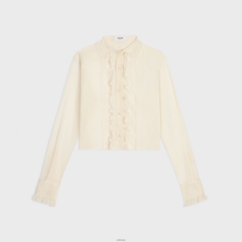 Romy Cropped Shirt in Lace & Cotton Creme CELINE NB84T579 Apparel Women