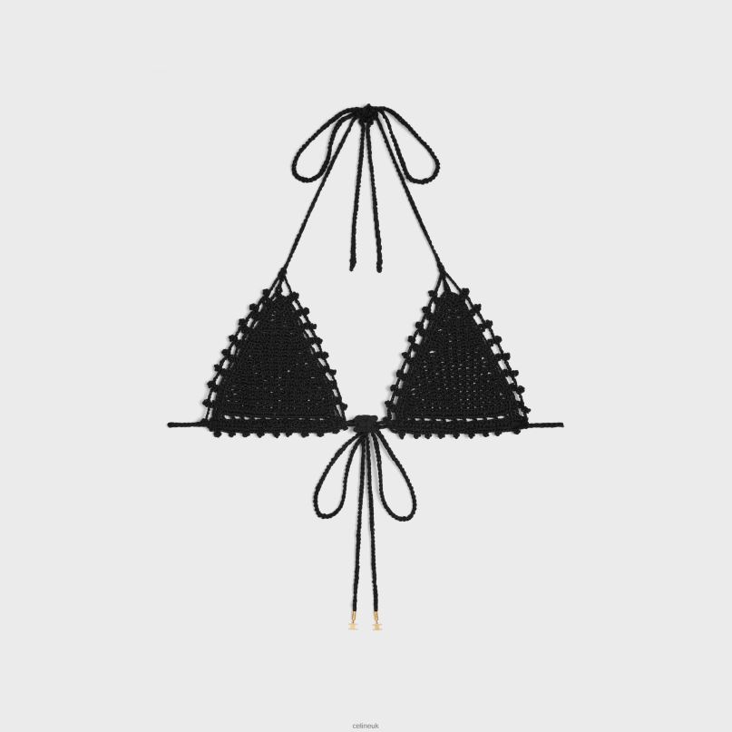 Triangle Top in Crocheted Cotton Black CELINE NB84T849 Apparel Women
