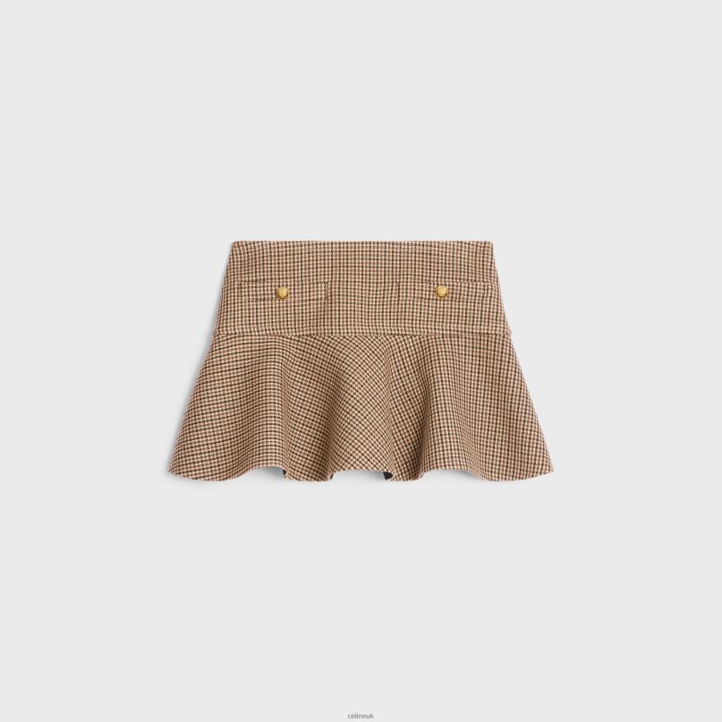 Mini Skirt in Double Houndstooth Wool Bordeaux/Beige/Black CELINE NB84T814 Apparel Women