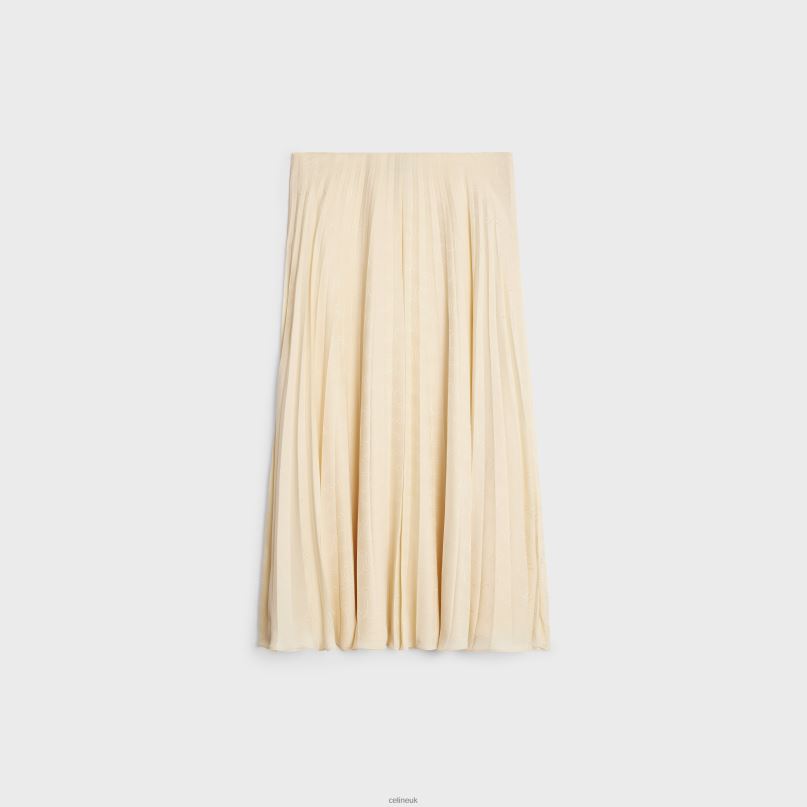 Pleated Midi Skirt in Silk Jacquard Metal Blanc CELINE NB84T812 Apparel Women